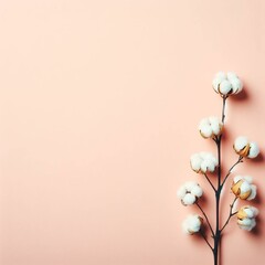 On the right, a cotton stalk on a pastel background. Place for text