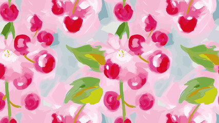 cherry with leaves and flowers illustration