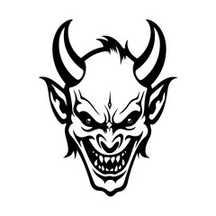 Silhouette devil face icon. Vector illustration design. tattoo and t-shirt design black and white hand drawn horned devil head face Demon head, Devil horn mask Scary mask isolated on white