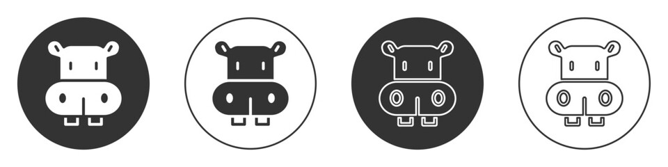 Black Hippo or Hippopotamus icon isolated on white background. Animal symbol. Circle button. Vector - obrazy, fototapety, plakaty
