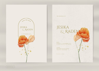 Simple Wedding Invitation Template with Vintage Brown Flower Watercolor