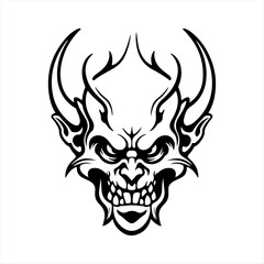 Silhouette devil face icon. Vector illustration design. tattoo and t-shirt design black and white hand drawn horned devil head face Demon head, Devil horn mask Scary mask isolated on white