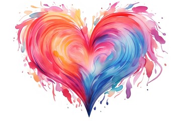A colorful heart with splashes of paint, a watercolor-style drawing on a white background.