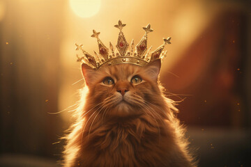 a handsome cat in a royal crown - obrazy, fototapety, plakaty