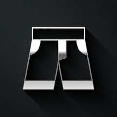 Silver Short or pants icon isolated on black background. Long shadow style. Vector