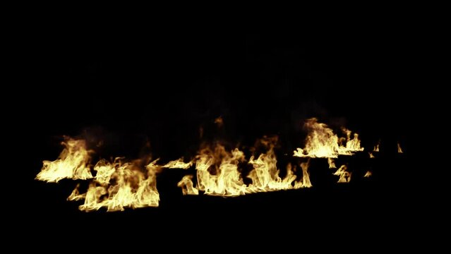 Fire burning the rubble on black background