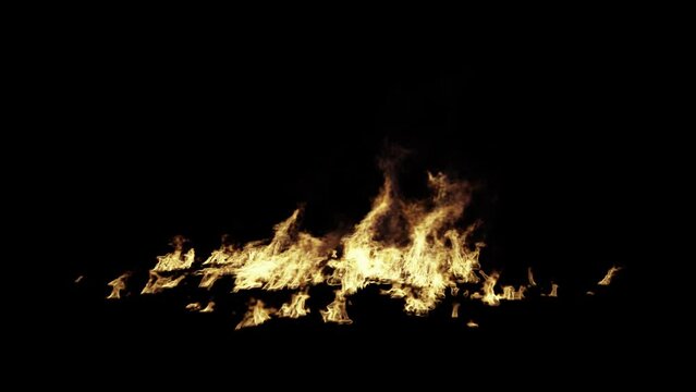 Fire burning the rubble on black background