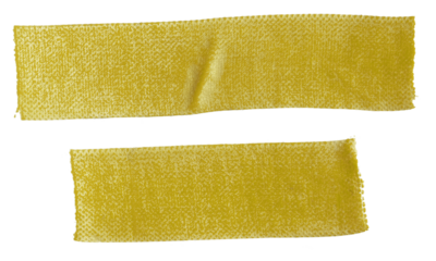 macro photo of two small yellow fabric sticker tape, png asset.