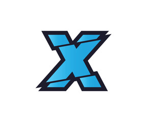 Glitch Effect letter X Broken style Blue and black combination