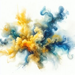 Abstract colorful ink paint splash, splatter brush strokes, Watercolor powder explosion, smoke paint effect, stain grunge isolated on white background
