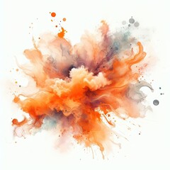 Abstract colorful ink paint splash, splatter brush strokes, orange watercolor powder explosion, smoke paint effect, stain grunge isolated on white background - obrazy, fototapety, plakaty