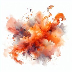Abstract colorful ink paint splash, splatter brush strokes, orange watercolor powder explosion, smoke paint effect, stain grunge isolated on white background