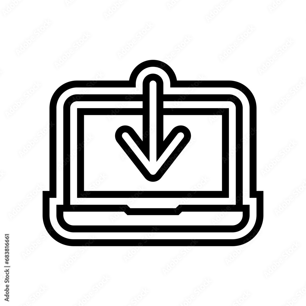 Poster laptop downloading data computer line icon vector. laptop downloading data computer sign. isolated c