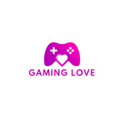 gaming  logo with stick console and love heart symbols