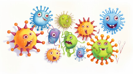 Fototapeta na wymiar Various funny colorful viruses