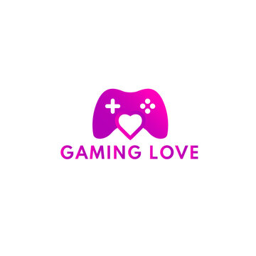 gaming  logo with stick console and love heart symbols