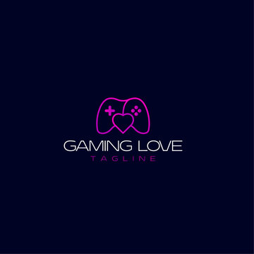 gaming  logo with stick console and love heart symbols