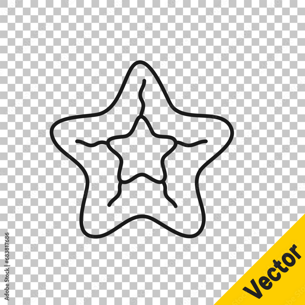 Poster black line starfish icon isolated on transparent background. vector