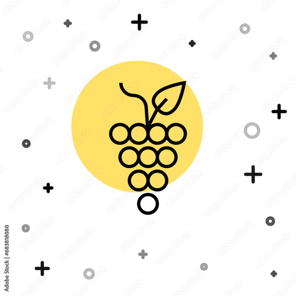 Poster black line bunch of grapes icon isolated on white background. random dynamic shapes. vector