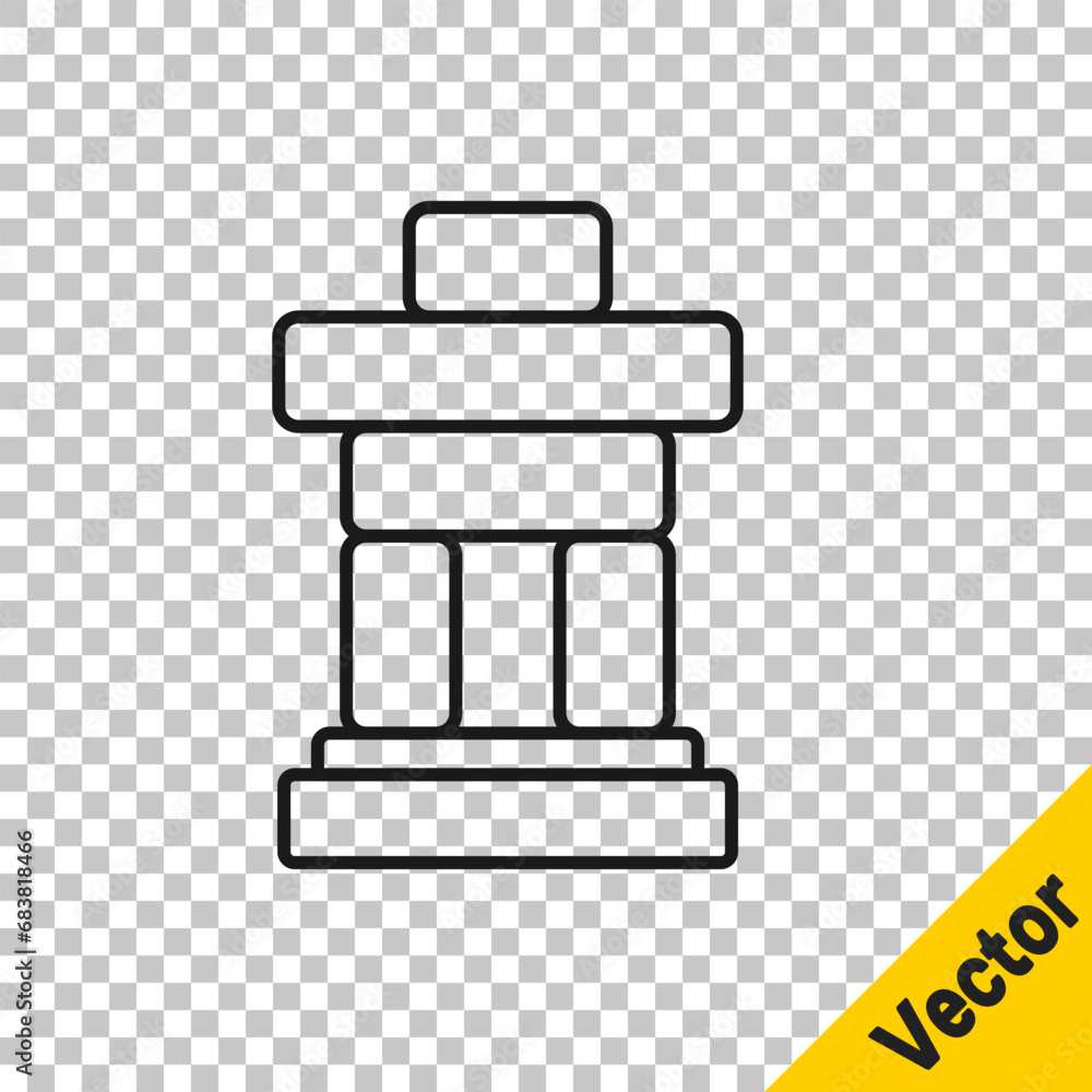 Poster black line inukshuk icon isolated on transparent background. vector