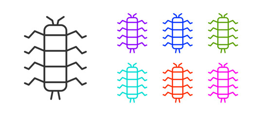 Black line Centipede insect icon isolated on white background. Set icons colorful. Vector
