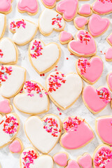Heart-shaped sugar cookies with royal icing