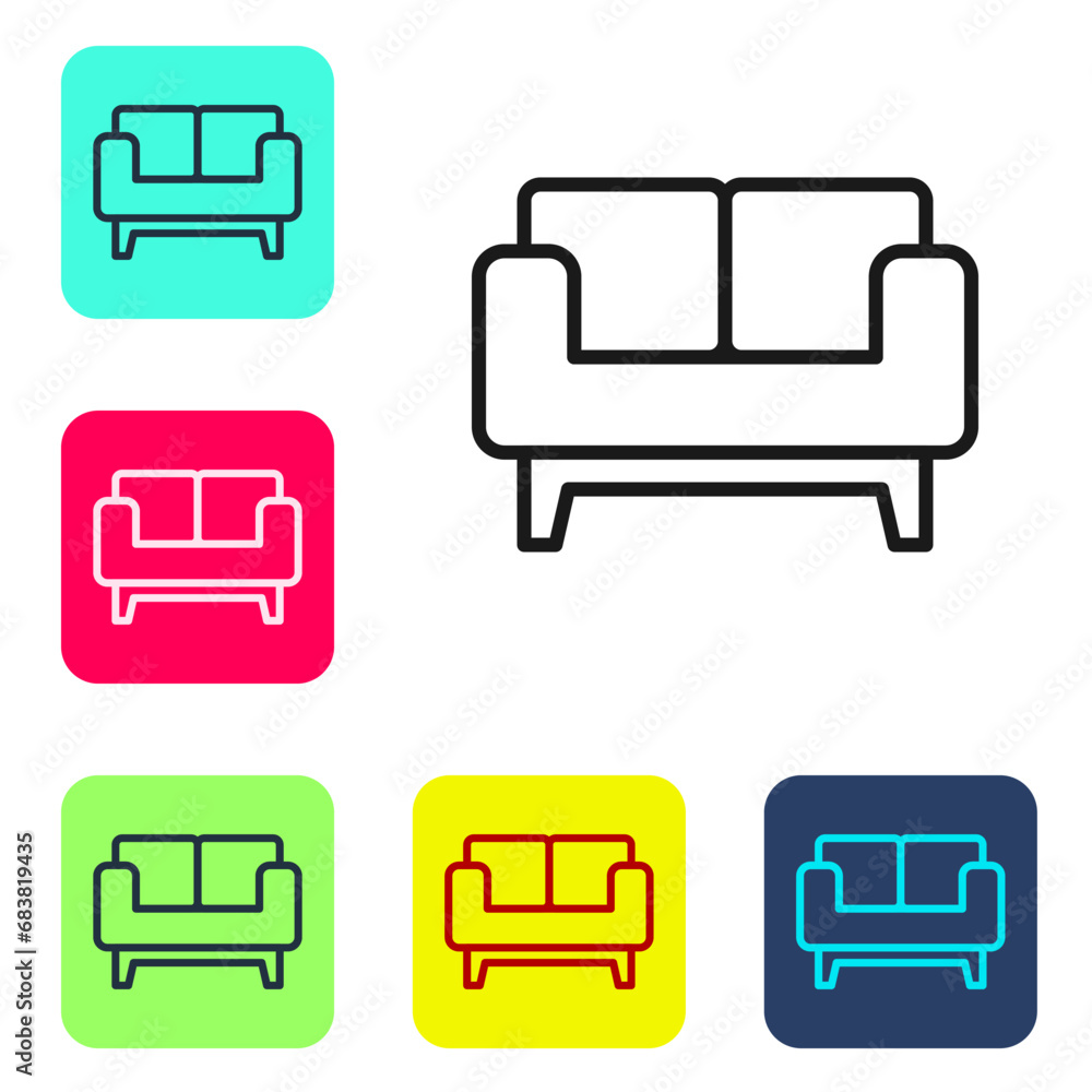 Poster black line sofa icon isolated on white background. set icons in color square buttons. vector
