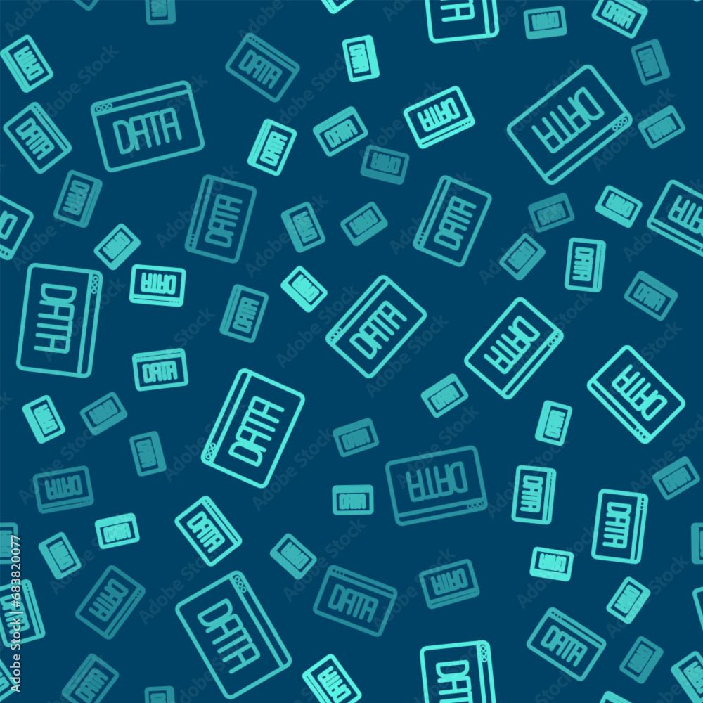 Poster green line data analysis icon isolated seamless pattern on blue background. business data analysis p
