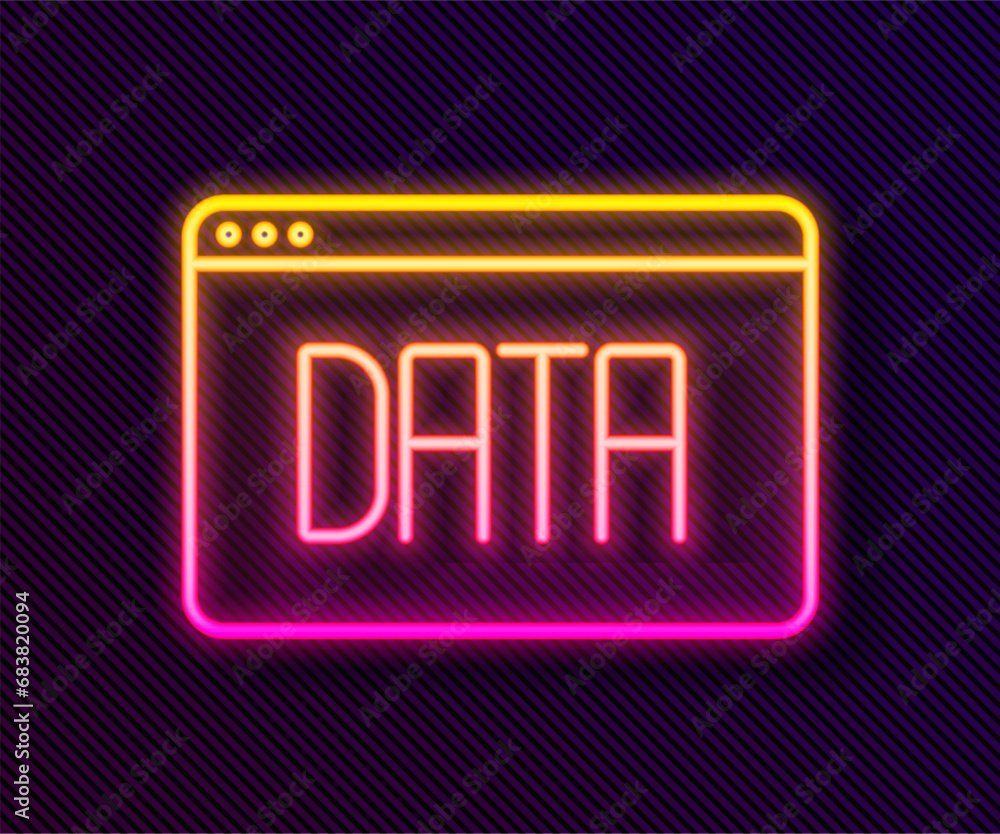 Poster glowing neon line data analysis icon isolated on black background. business data analysis process, s