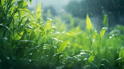 Fototapeta na wymiar grain rain season, agricultural elements, new green buds, copy space, 16:9