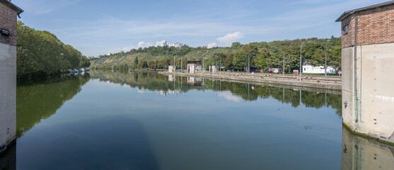  Neckar river upstream of Hofen dam, Stuttgart, Germany