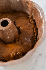 Gingerbread bundt cake with caramel filling