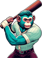 monkey as baseball batter - obrazy, fototapety, plakaty