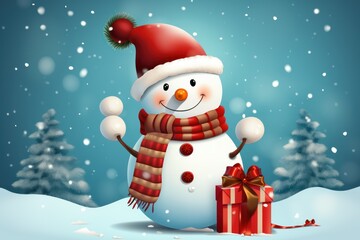 Christmas Greeting Card Template with Playful Snowman Character