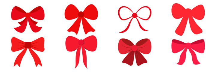 Red ribbon bow Christmas icon in flat style. Vector flat illustration of ribbon bow for decoration