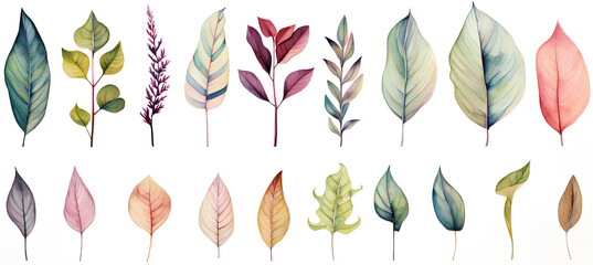 Watercolor hand drawing autumn leaves elements for post, card, invitations isolated on white background