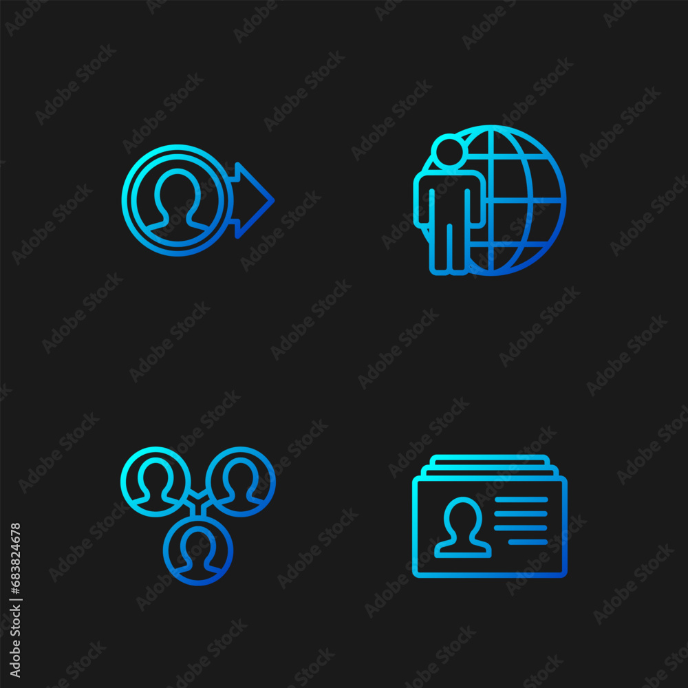 Poster set line resume, project team base, create account screen and head hunting. gradient color icons. ve