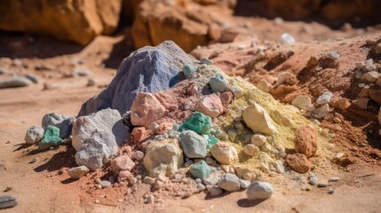 Small pile of minerals extracted in a rare earth mine.