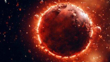 Esplosione sul Pianeta Rosso- Il Fuoco dell'Universo - obrazy, fototapety, plakaty