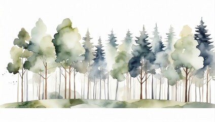trees in the forest watercolor minimalist art