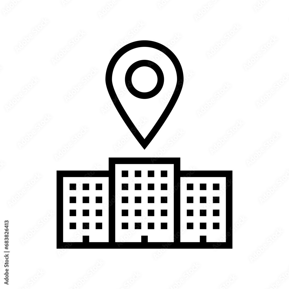 Poster office map location line icon vector. office map location sign. isolated contour symbol black illust