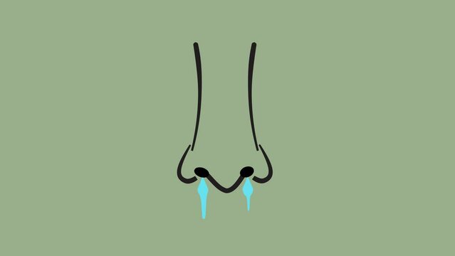 Runny nose icon isolated on green background. Rhinitis symptoms, treatment. Nose and sneezing. Nasal disease. 4K Video motion graphics animation.