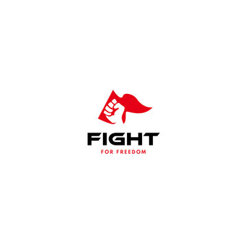 strong fight logo illustration with hand fist and flag for freedom