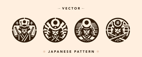 Traditional Samurai Warrior Vector Icon Set