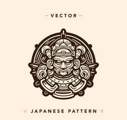 Japanese Oni and Samurai Vector Illustration