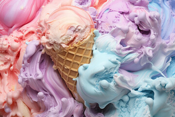 Frozen melted texture of ice cream, rainbow closeup wallpaper