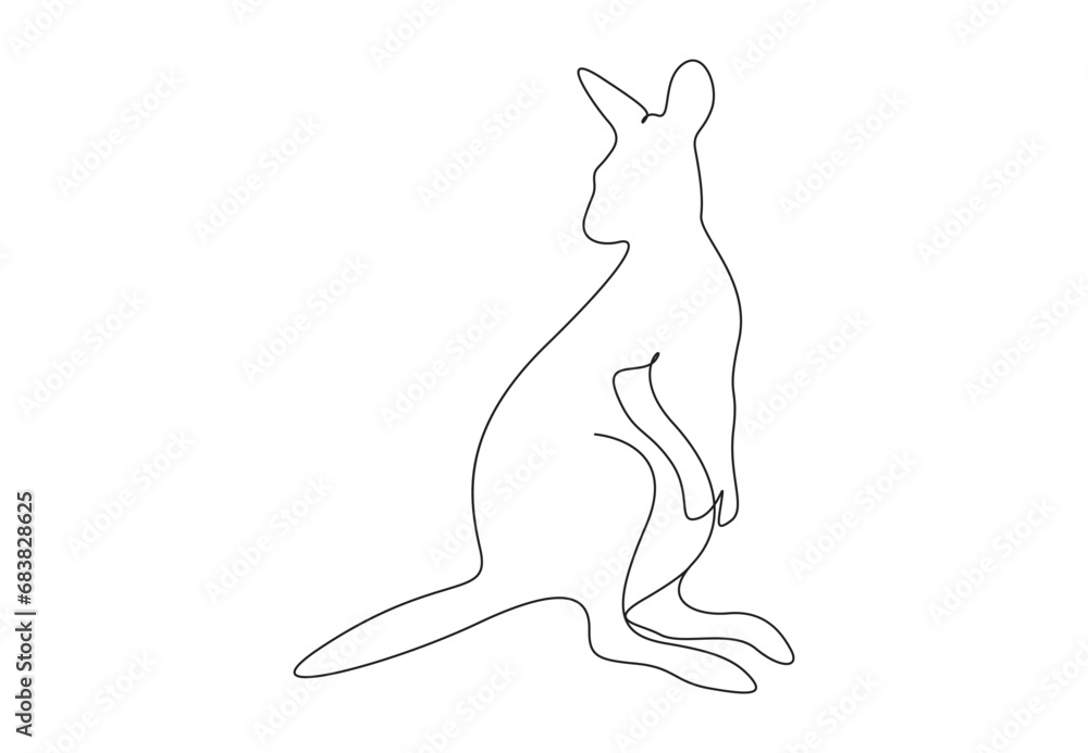 Poster kangaroo continuous one line drawing. isolated on white background vector illustration. pro vector.