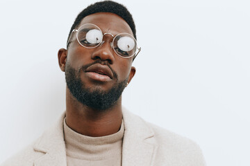 american man model portrait fashion black beige style lifestyle african jacket stylish