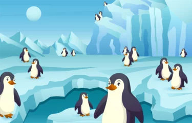 Gordijnen Group of penguin in antarctica scene . Vector . © stockdevil