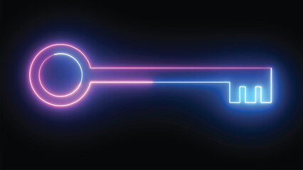 Hyperrealistic Neon key in trendy stylish colours. Futuristic technology 